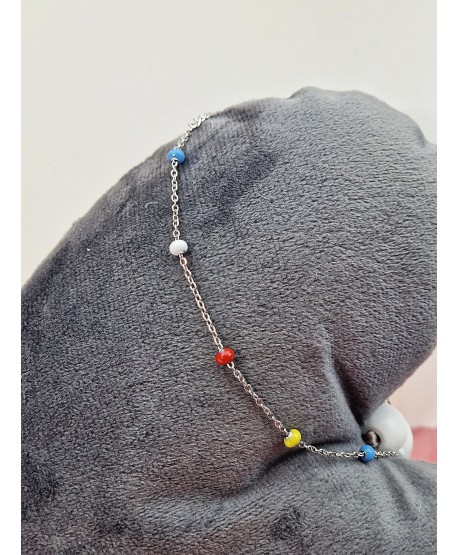 Bransoletka na kostkę stal z kolorowymi koralikami