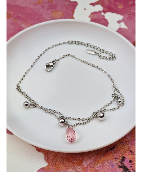 Bransoletka na kostkę stal z kolorową łezką