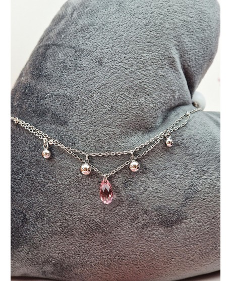 Bransoletka na kostkę stal z kolorową łezką