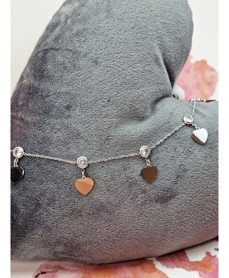 Bransoletka na kostkę stal z serduszkami