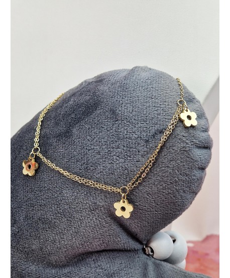 Bransoletka na kostkę stal z kwiatuszkami