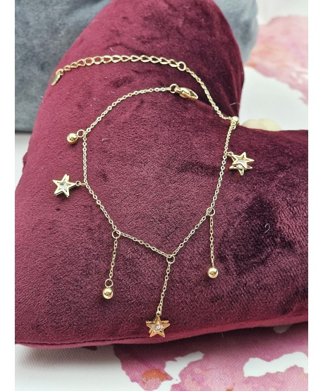 Bransoletka na kostkę stal z wiszącymi gwiazdkami i kuleczkami