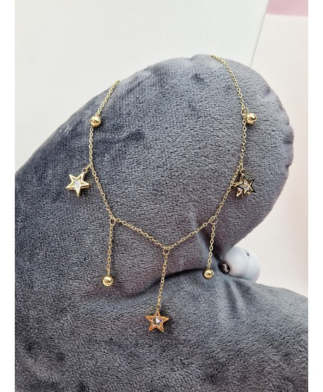 Bransoletka na kostkę stal z wiszącymi gwiazdkami i kuleczkami