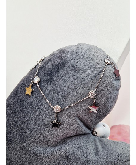 Bransoletka na kostkę stal z gwiazdkami