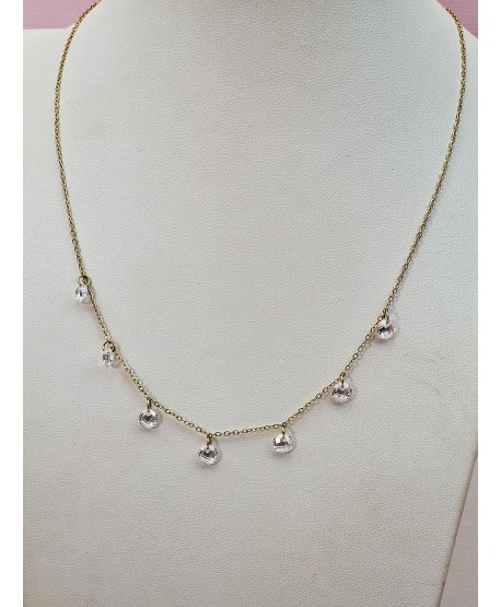 Naszyjnik stal złoty z cyrkoniami