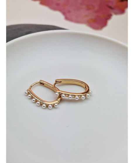 Kolczyki stal złote z drobnymi perełkami