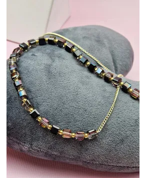 Naszyjnik stal choker z czarnymi kryształkami