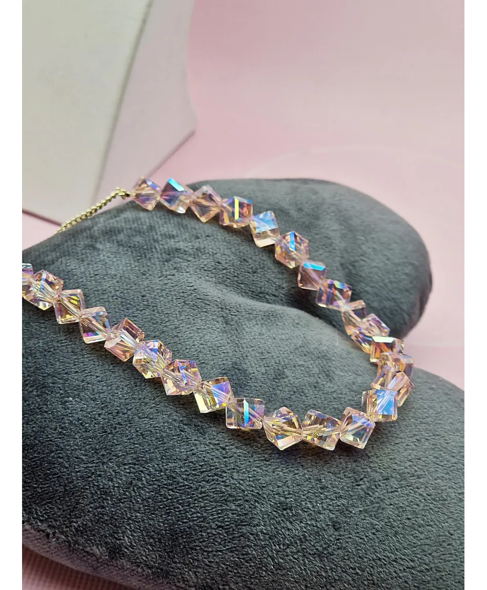 Naszyjnik stal choker z kryształkami- kolory