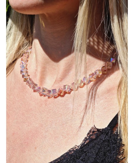 Naszyjnik stal choker z kryształkami- kolory