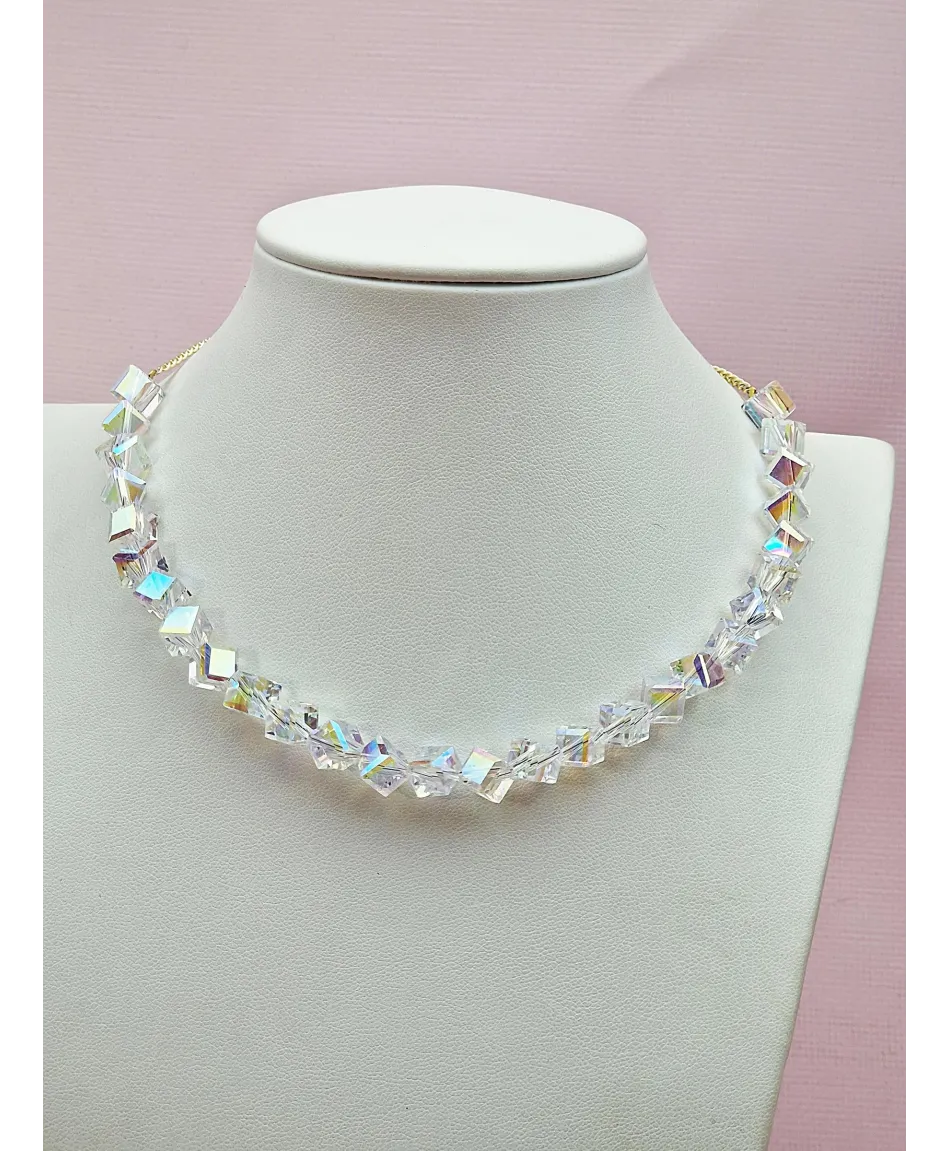 Naszyjnik stal choker z kryształkami- kolory