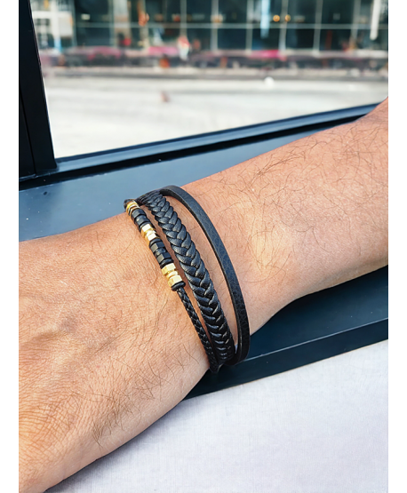 Bransoletka skórzana męska ze złotymi elementami