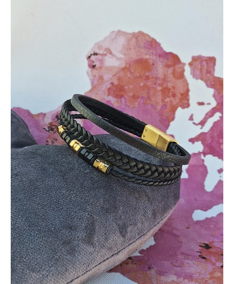 Bransoletka skórzana męska ze złotymi elementami