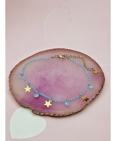 Bransoletka na kostkę stal z kolorowymi koralikami