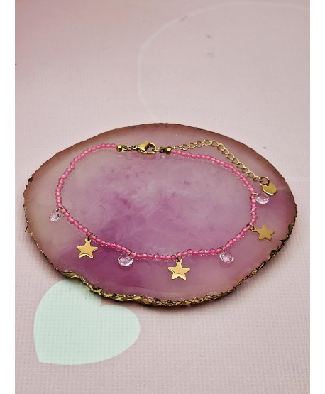 Bransoletka na kostkę stal z kolorowymi koralikami