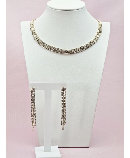 Komplet subtelnej biżuterii złotej naszyjnik z kolczykami