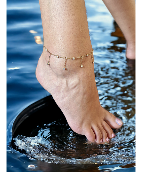 Bransoletka na kostkę stal z wiszącymi cyrkoniami