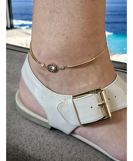 Bransoletka na kostkę stal z dużą błyszczącą cyrkonią