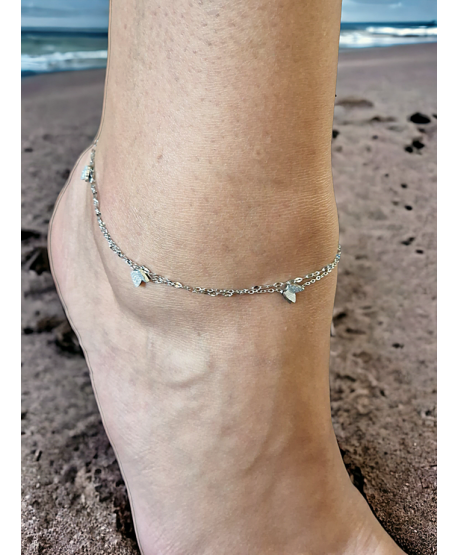 Bransoletka na kostkę stal srebrna motylki