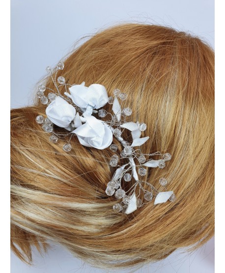 Stroik białe kwiatuszki z kryształkami