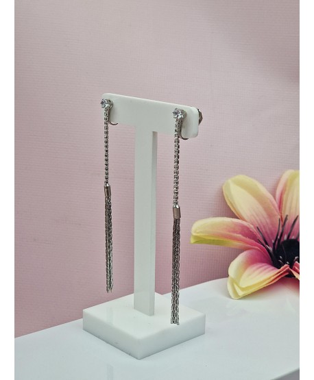 Klipsy srebrne długie łańcuszki z cyrkonią