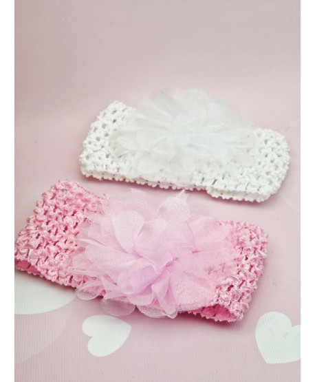 Szeroka elastyczna opaska z tiulowym kwiatkiem- kolory