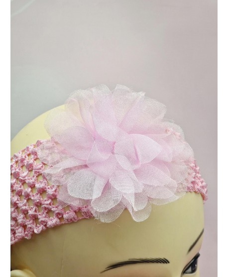 Szeroka elastyczna opaska z tiulowym kwiatkiem- kolory