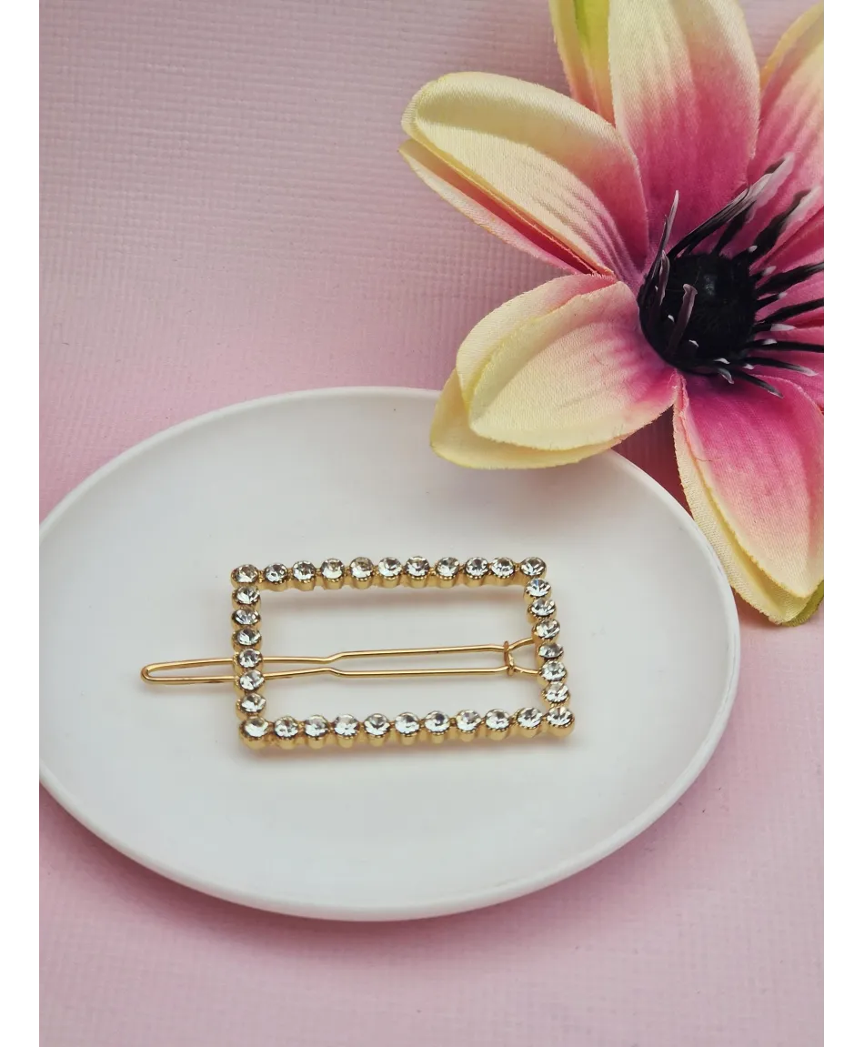 Spinka z kryształkami prostokątna zapinana na kulkę-kolory