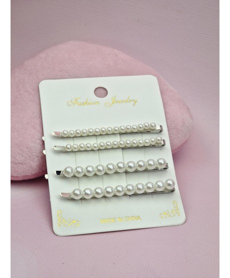 Wsuwka do włosów srebrna z drobnymi perełkami