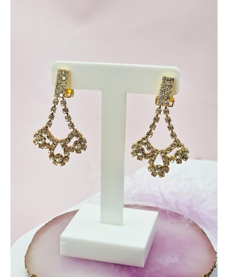 Klipsy złote wiszące z cyrkoniami