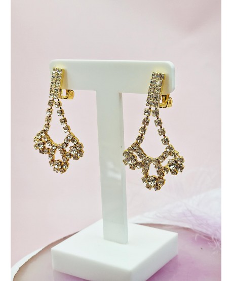 Klipsy złote wiszące z cyrkoniami