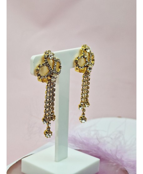 Klipsy złote wiszące z cyrkoniami z bogatą górą