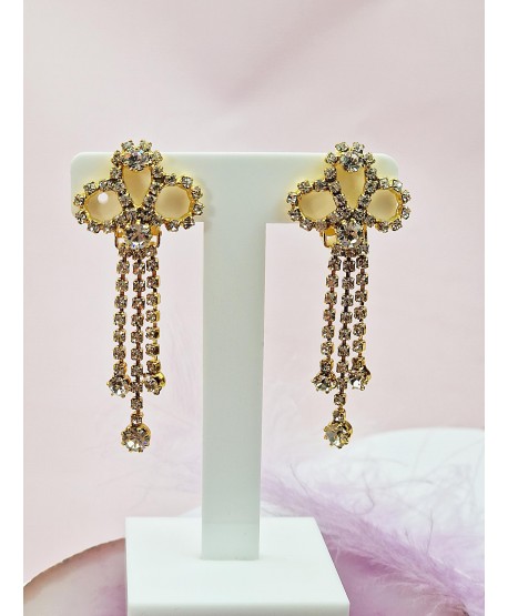 Klipsy złote wiszące z cyrkoniami z bogatą górą