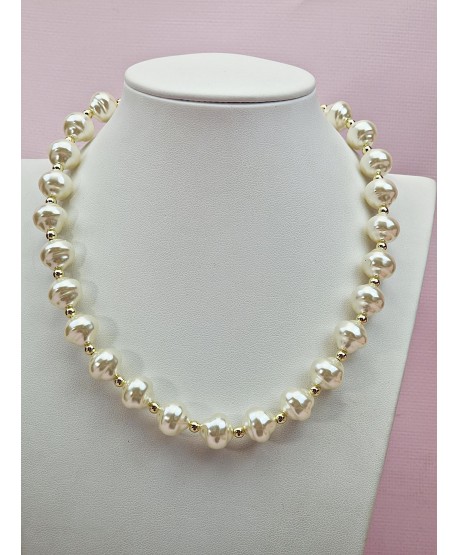 Naszyjnik stal choker perełki w złocie