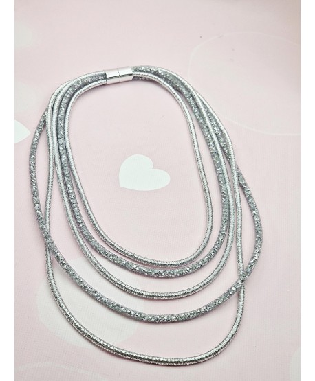 Naszyjnik długi srebrny siateczkowy z kryształkami