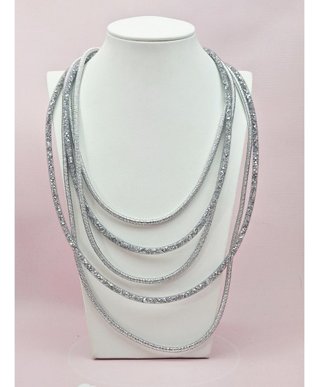 Naszyjnik długi srebrny siateczkowy z kryształkami
