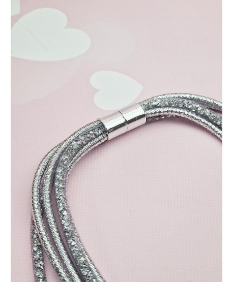 Naszyjnik długi srebrny siateczkowy z kryształkami