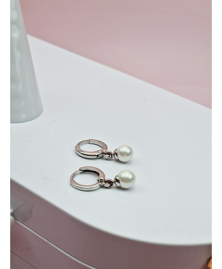 Kolczyki stal małe perełki na kółeczku