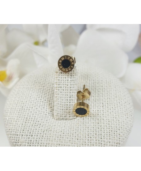 Kolczyki stal złote z czarnym środkiem