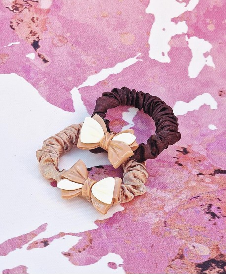 Gumeczki do włosów beż i brąz z kokardką