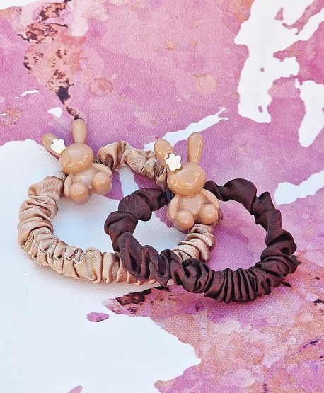 Gumeczki do włosów beż i brąz z króliczkami