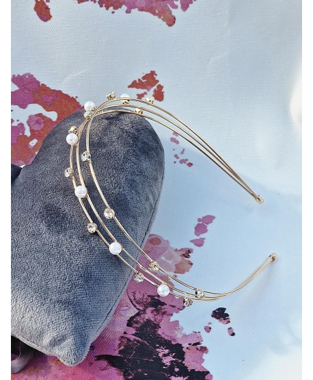 Opaska ozdobna do włosów perełki i kryształki