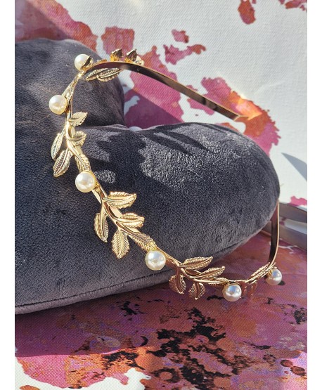 Opaska ozdobna do włosów listki z perełkami