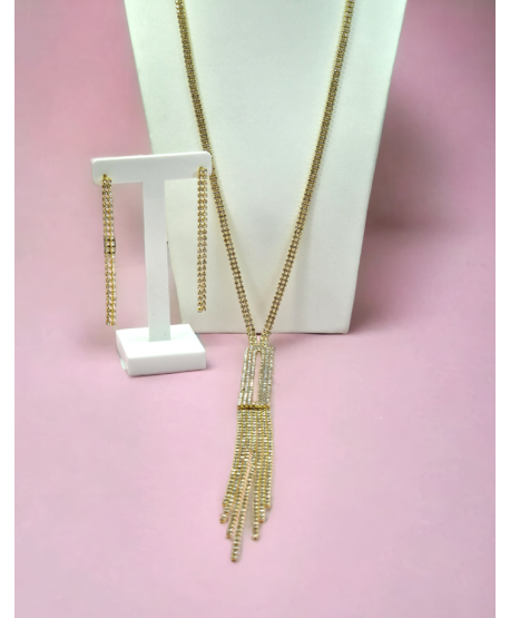 Wisior długi biżuteryjny złoty z kolczykami