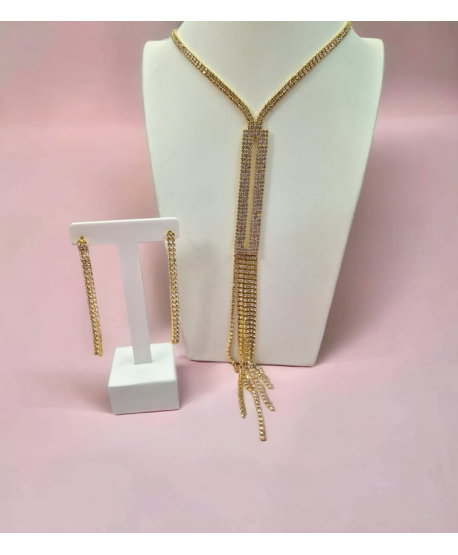 Wisior długi biżuteryjny złoty z kolczykami