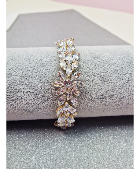 Bransoletka złota cyrkoniowe listki