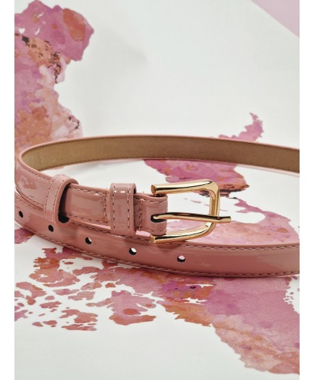 Pasek z klasyczną klamrą złotą różowy