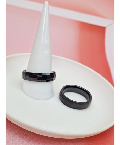 Pierścionek ceramika fasetowana czarna obrączka