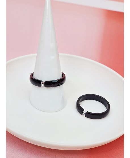 Pierścionek obrączka ceramika czarna z cyrkonią