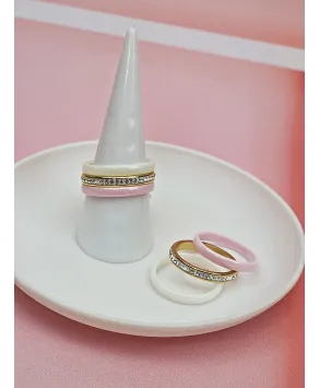 Pierścionek ceramika potrójna obrączka- biel i róż