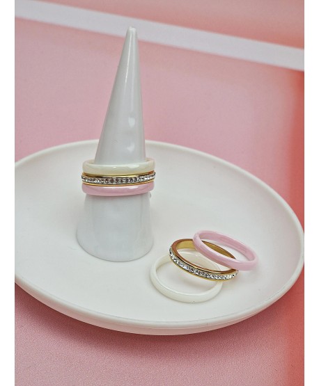 Pierścionek ceramika potrójna obrączka- biel i róż